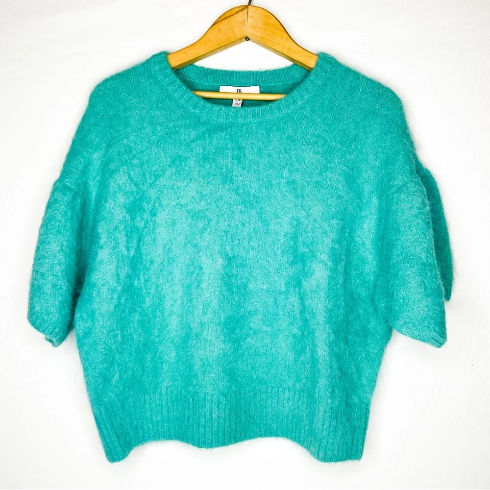 Banana Republic Alpaca Wool Sweater Teal Puff Sleeve Large - Picture 2 of 13